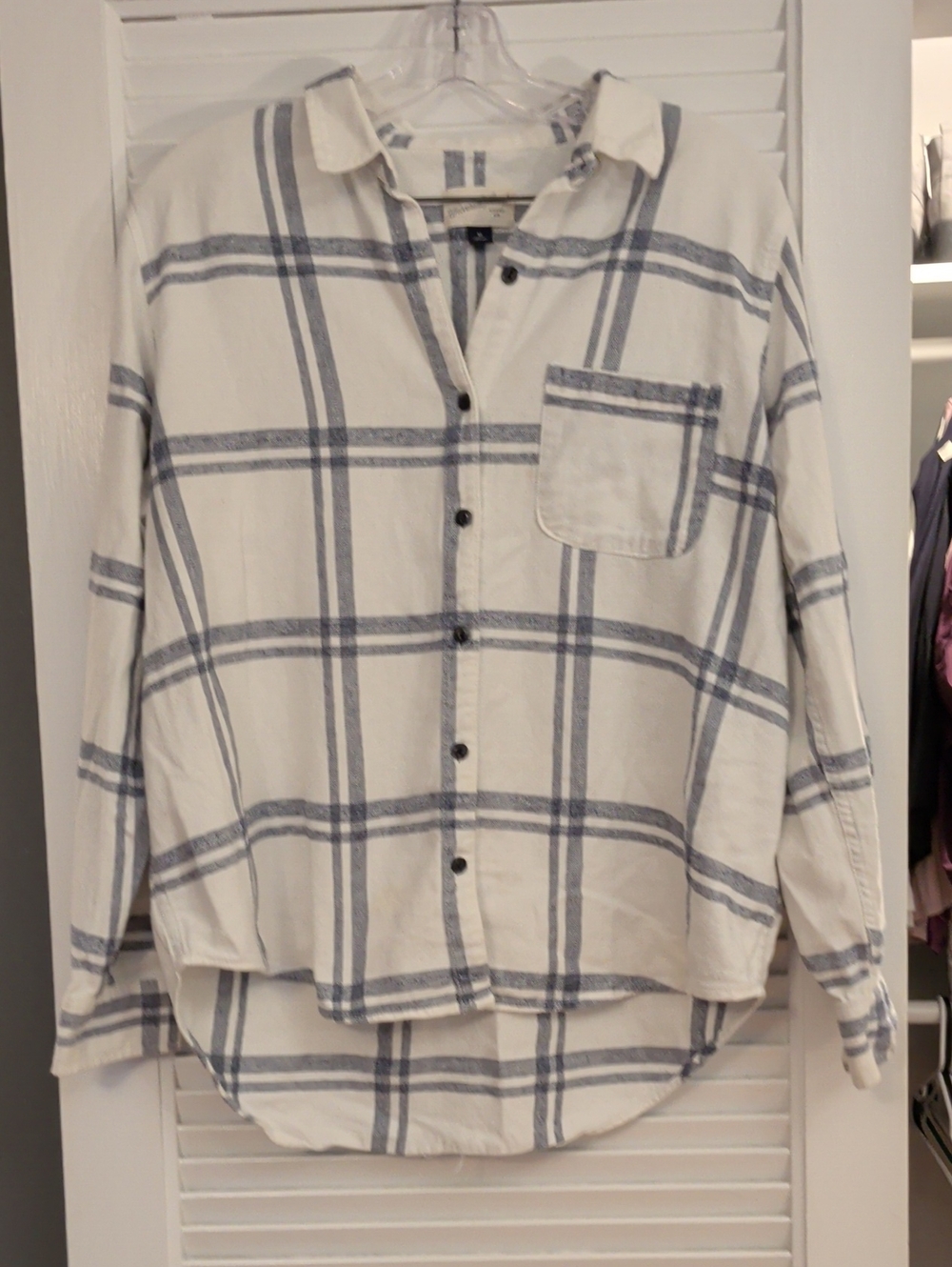 Universal Thread Cream Button-Down Shirt with Blue Plaid